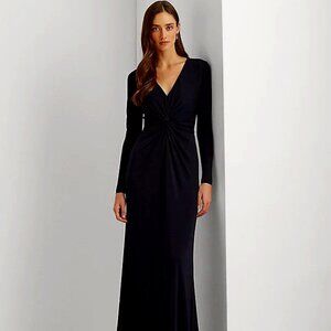 Ralph Lauren Navy Twist-Stretch Jersey Gown Size 10-SAVE $175 Macy's Price NWOT